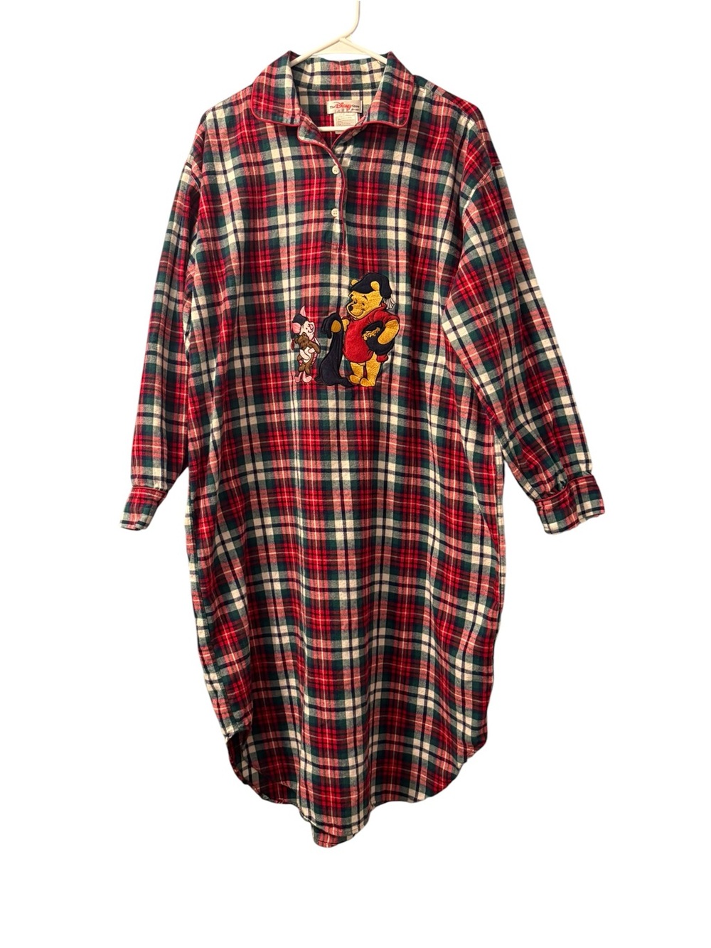 Vintage 90s Disney Store Winnie the Pooh Piglet Plaid Flannel Nightgown One Size
